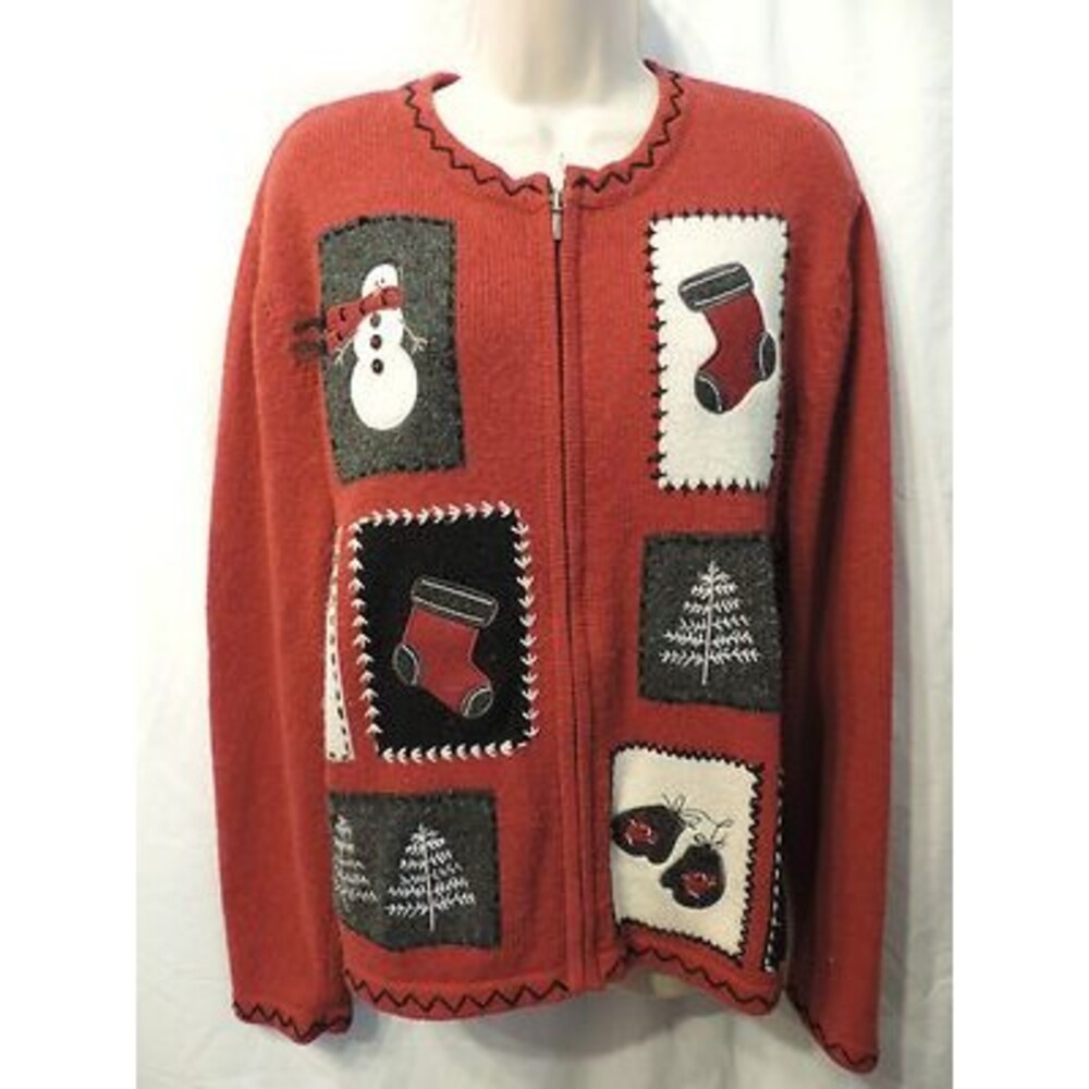Christmas Holiday Sweater Croft & Barrow Zip Cardigan Size L large